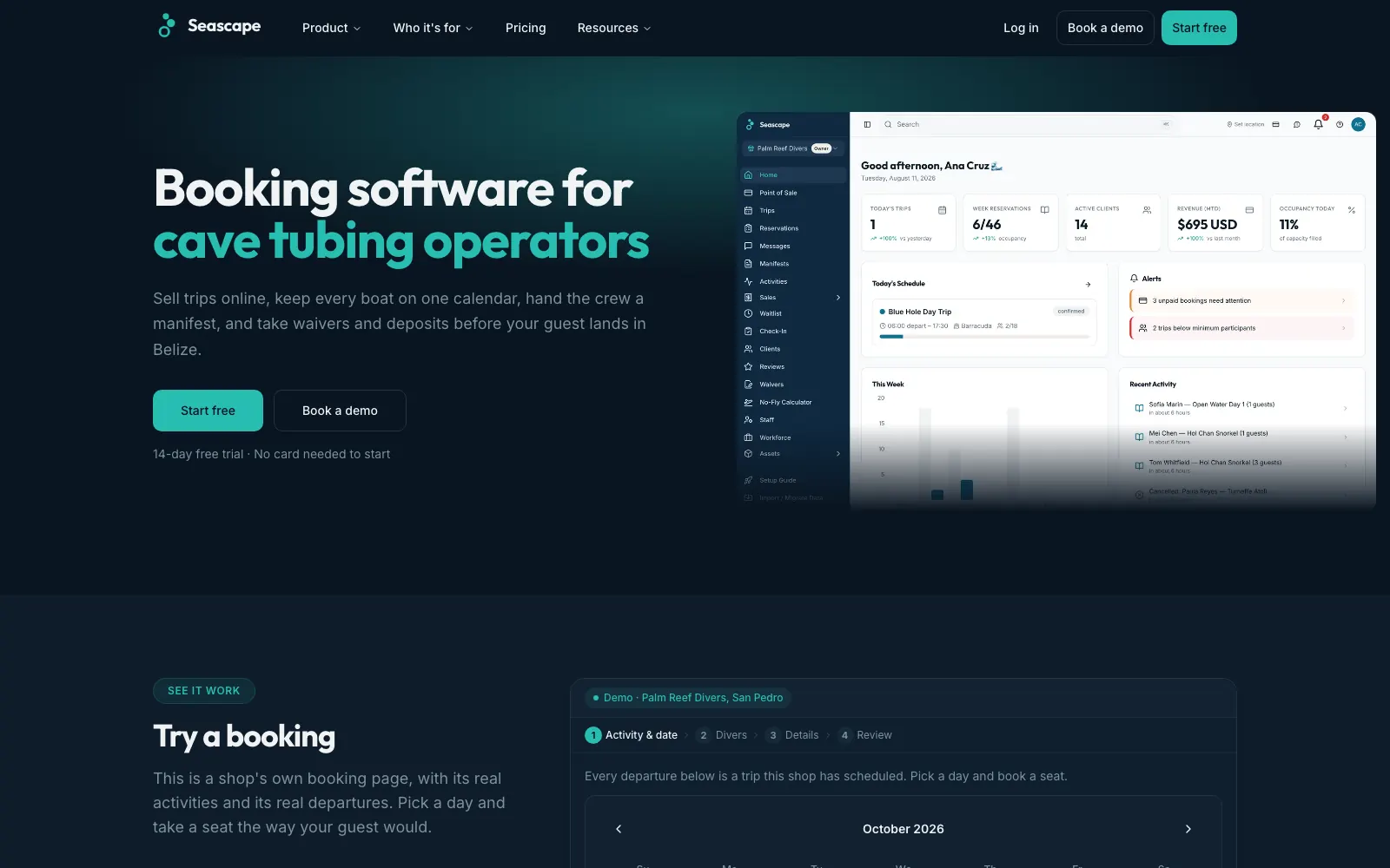 Screenshot of the Seascape website