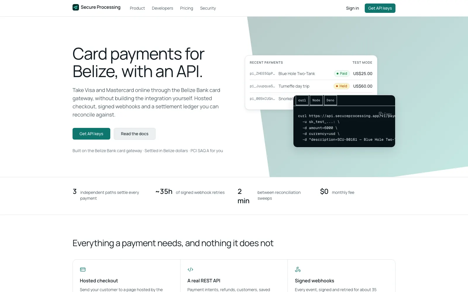 Screenshot of the Secure Processing website
